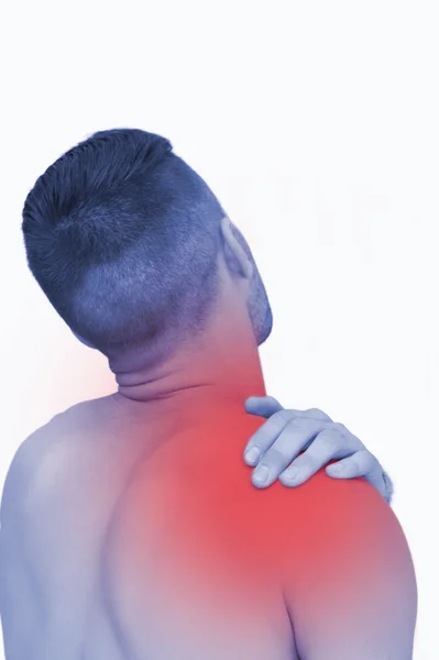 Shirtless man with shoulder pain — Stock Photo, Image