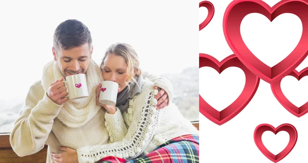 Pareja en invierno desgaste beber café — Foto de Stock