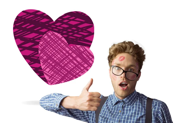 Geeky hipster coberto de beijos — Fotografia de Stock