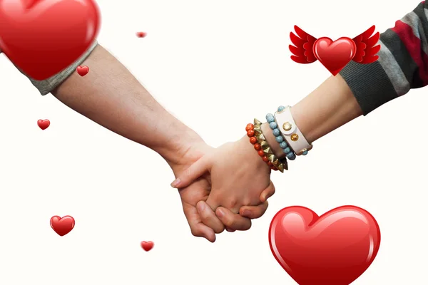 Composite image of students holding hands — Stock Photo, Image