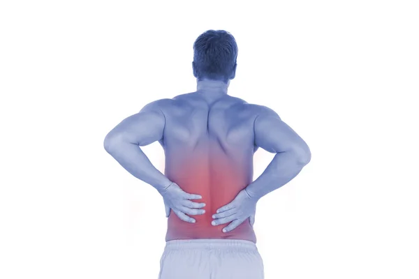 Hemdloser Mann leidet unter Rückenschmerzen — Stockfoto