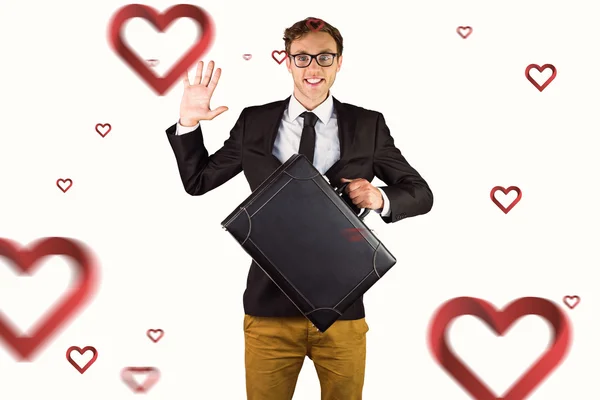 Geeky uomo d'affari in possesso di valigetta — Foto Stock