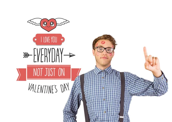 Geeky hipster covered in kisses — Stock Photo, Image