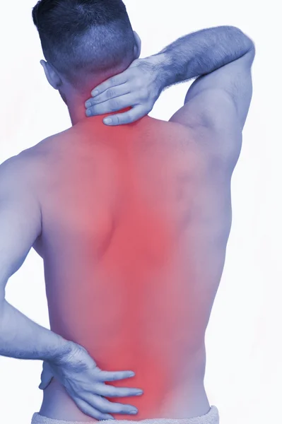 Shirtless man with neck pain over — Stock Photo, Image