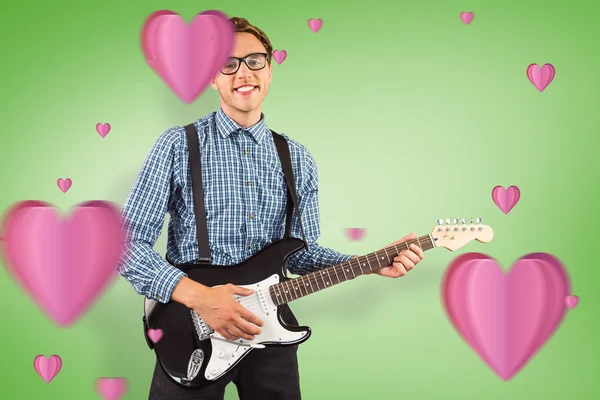 Geeky Hipster spielt Gitarre — Stockfoto