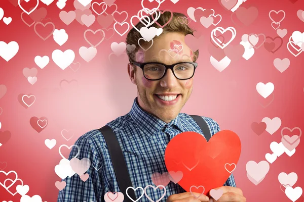 Geeky hipster covered in kisses — Stock Photo, Image