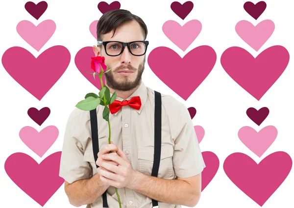 Geeky hipster offering rose — Stock Photo, Image