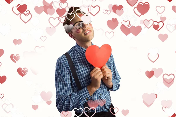 Geeky hipster covered in kisses — Stock Photo, Image