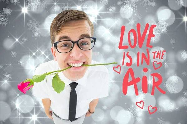 Composite image of romantic geeky hipster — Stock Photo, Image