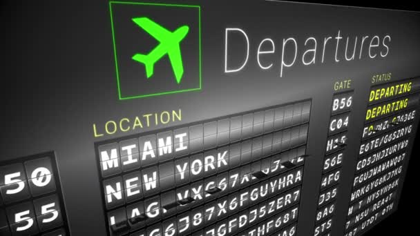 Departures board for american cities — Stock Video