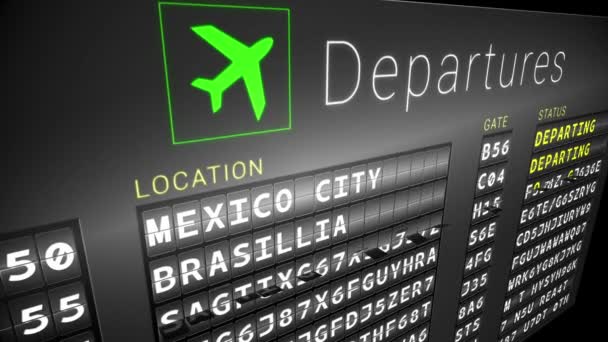 Departures board for south american cities — Stock Video