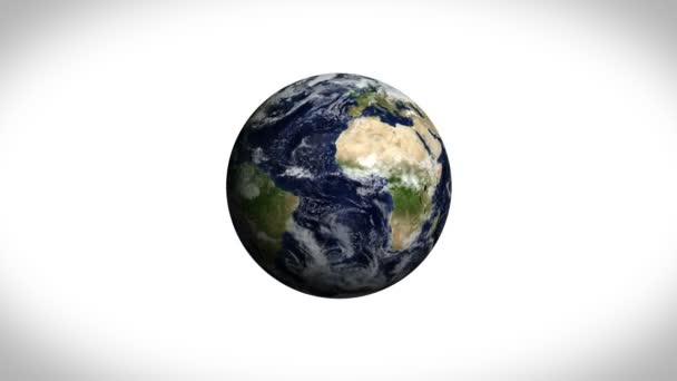 Tierra girando sobre fondo blanco — Vídeos de Stock