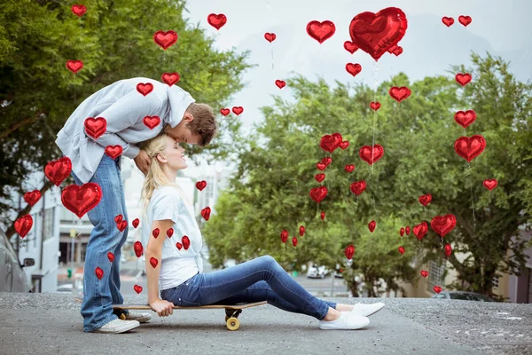 Immagine composita di simpatica coppia di San Valentino — Foto Stock