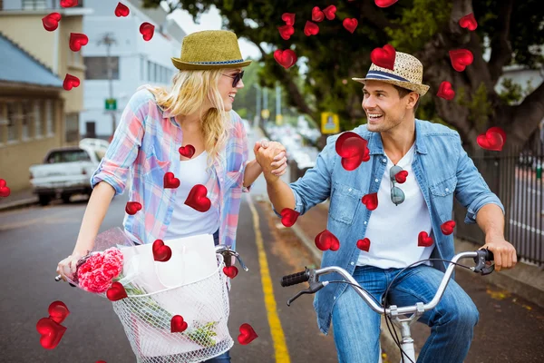 Kompozitní obrázek roztomilé valentinky pár — Stock fotografie