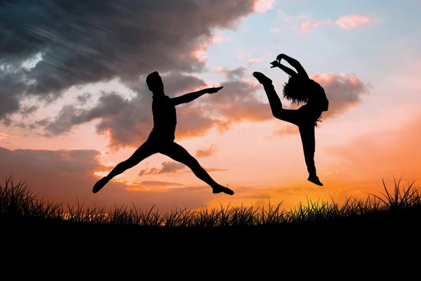 Composite image of male ballet dancer jumping — Stock Photo, Image