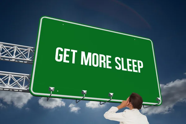 Word get more sleep and businesswoman — Stock Photo, Image