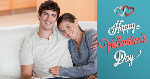 Composite image of cute valentines couple — Stock Photo, Image