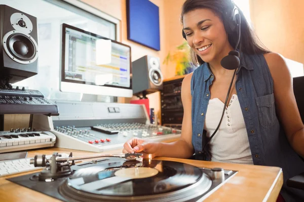 Portrait of an university student with a turn table — Stock Photo, Image