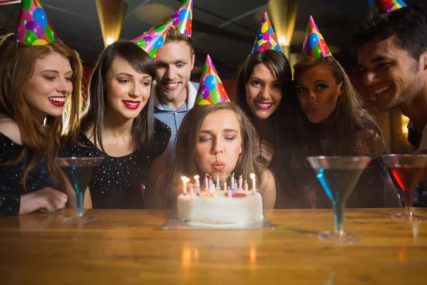 Friends celebrating a birthday together — Stock Photo, Image