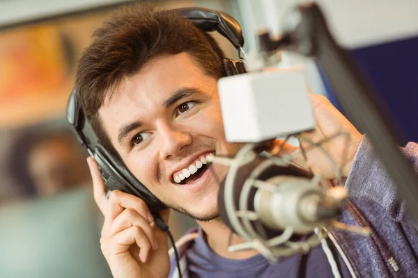 Portrait of an university student recording audio — Stock Photo, Image