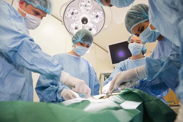 Estudantes de medicina praticando cirurgia em modelo — Fotografia de Stock