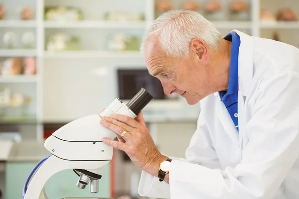 Senior scientist looking through microscope — Stock Photo, Image