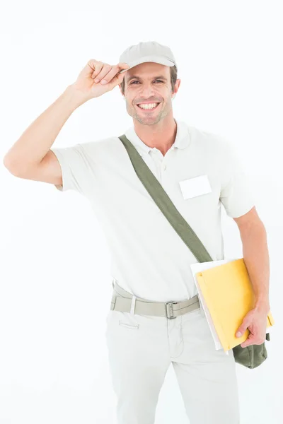 Happy delivery man wearing cap — Stock Photo, Image