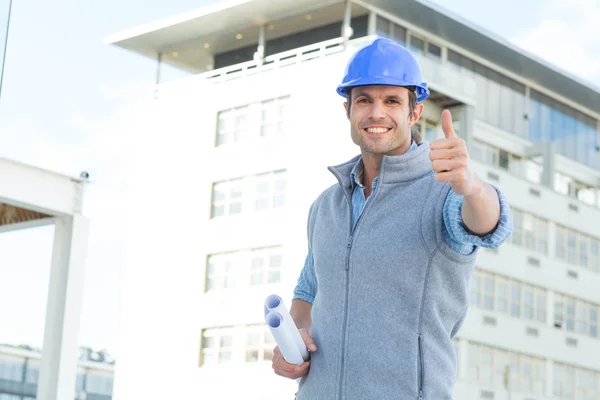 Happy architect gesturing thumbs up — Stock Photo, Image
