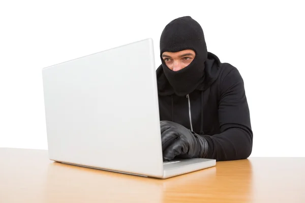 Hacker používající notebook ke krádeži identity — Stock fotografie