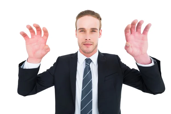 Uomo d'affari serio con le mani in alto — Foto Stock