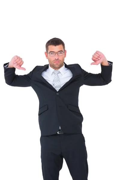 Uomo d'affari in piedi con le mani in alto — Foto Stock