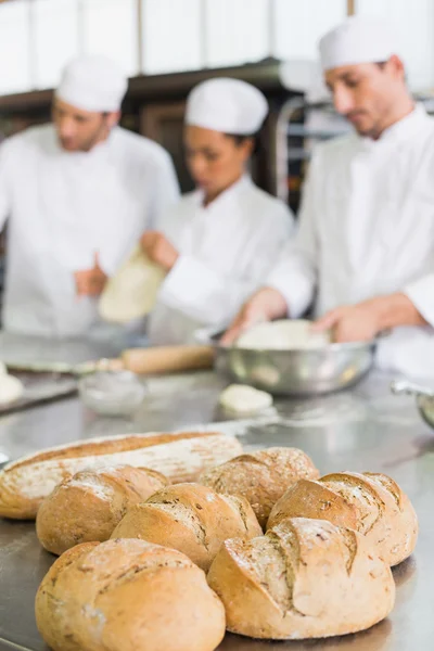 Team of bakers working at counter — Stock Photo, Image