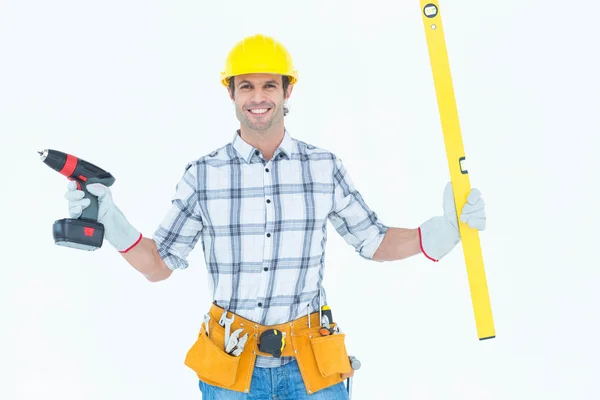 Technician holding portable drill — Stock Photo, Image