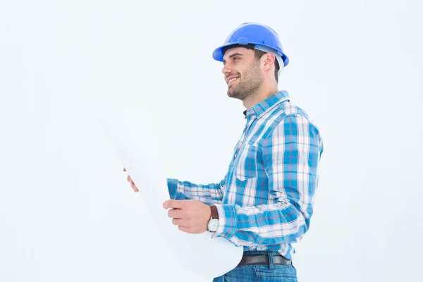 Engineer holding blueprint — Stock Photo, Image