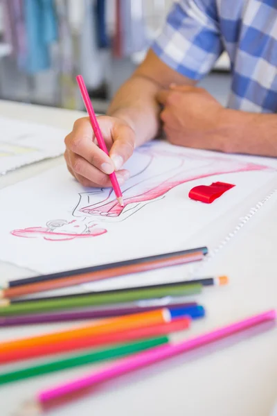 College student drawing picture with colored pencil — Stock Photo, Image
