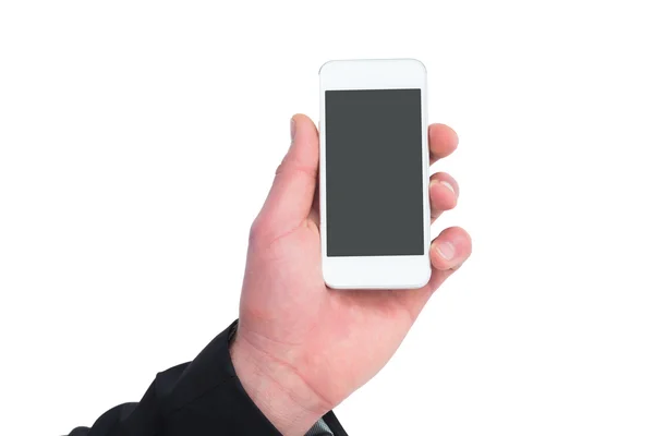 Hand of businessman holding smart phones — Stock Photo, Image