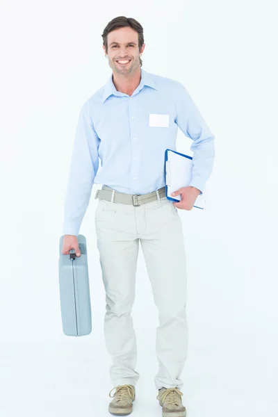 Superviseur portant boîte à outils et presse-papiers — Photo