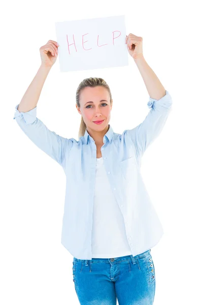 Pretty blonde holding help sign — Stock Photo, Image