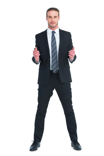 Happy businessman with hands out — Stock Photo, Image