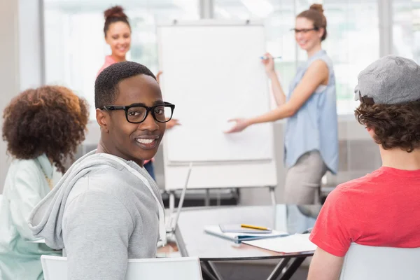 Fashion student giving a presentation — Stock Photo, Image