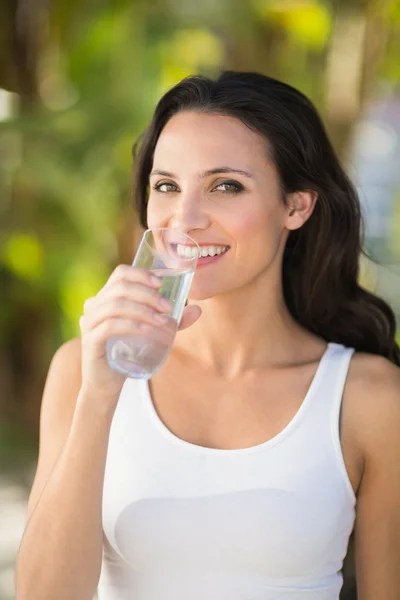 Bella bruna bere bicchiere d'acqua — Foto Stock