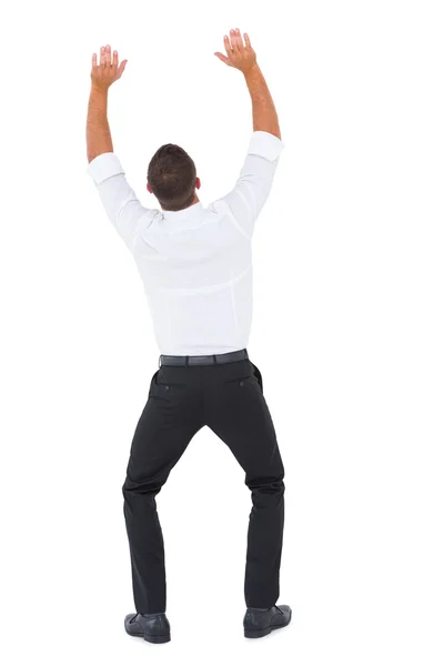 Businessman cheering with arms up — Stock Photo, Image