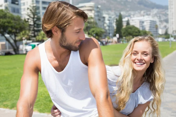 Cute couple on a bike ride — Stock Photo, Image