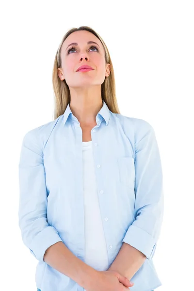 Blonde woman posing and looking up — Stock Photo, Image