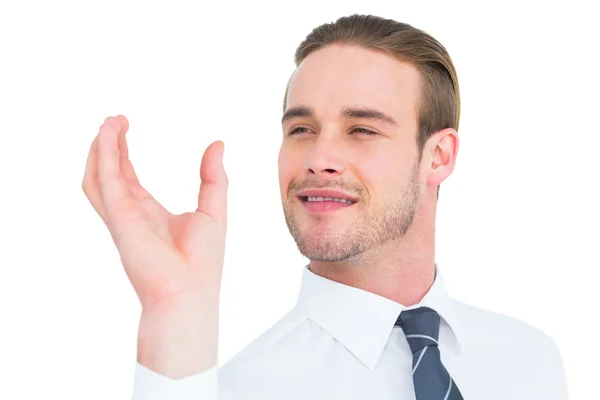 Happy businessman holding his hand up — Stock Photo, Image