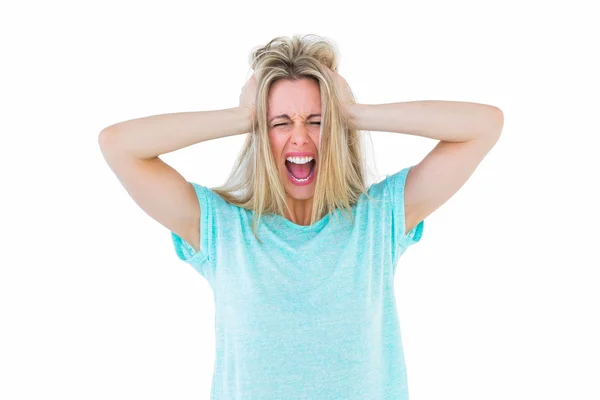 Furious blonde standing and yelling — Stock Photo, Image