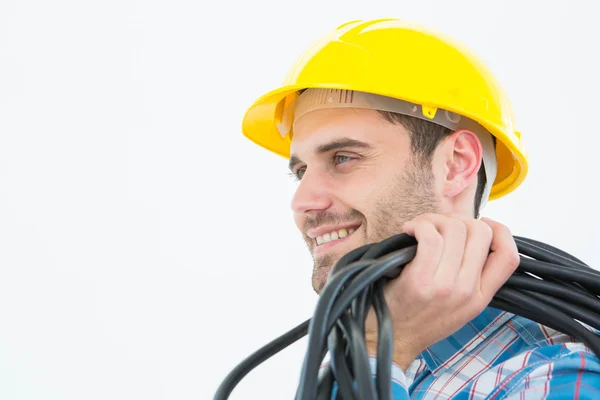 Happy electrician with wires — Stock Photo, Image