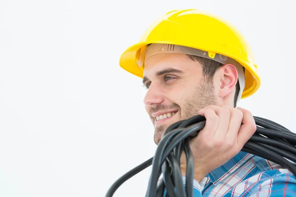 Gelukkig elektricien met draden — Stockfoto