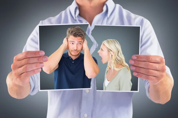 Man not listening to his shouting girlfriend — Stock Photo, Image