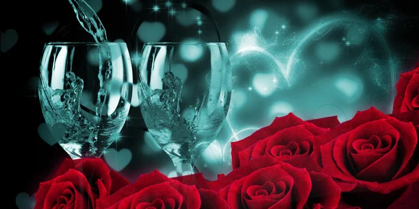 Роза против светящихся красных валентинок — стоковое фото